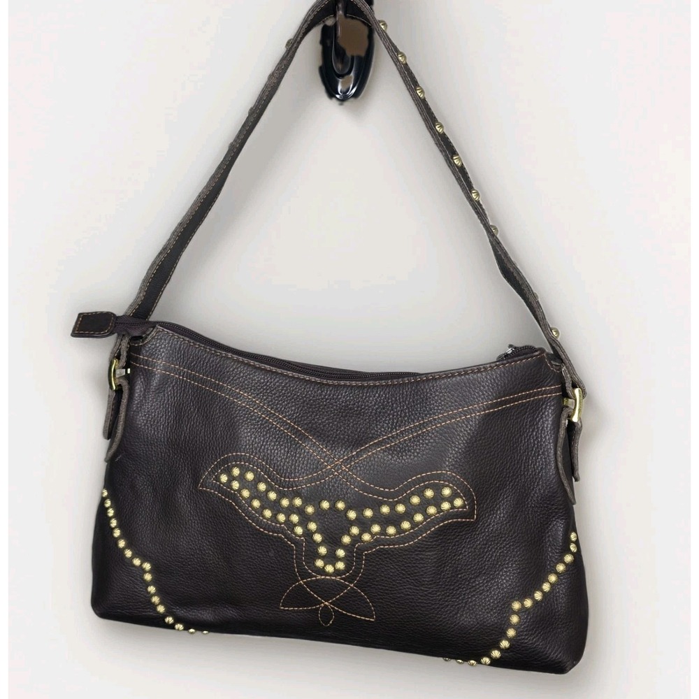 Montana Silversmiths Western Handbag Gold Stud Brown Leather Contrast Stitching